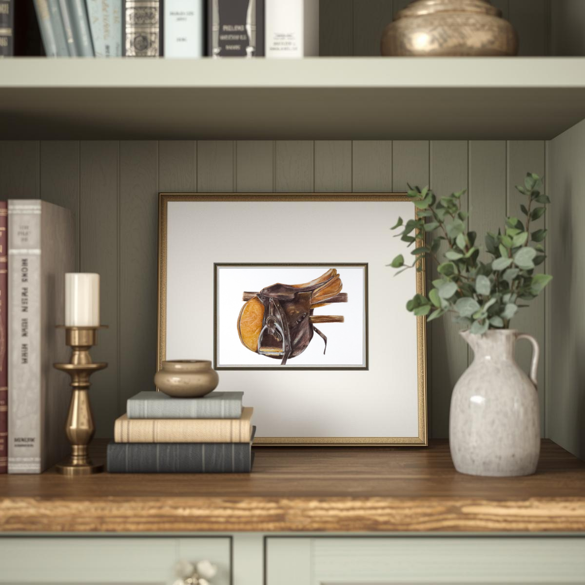 Decorative art print of a saddle