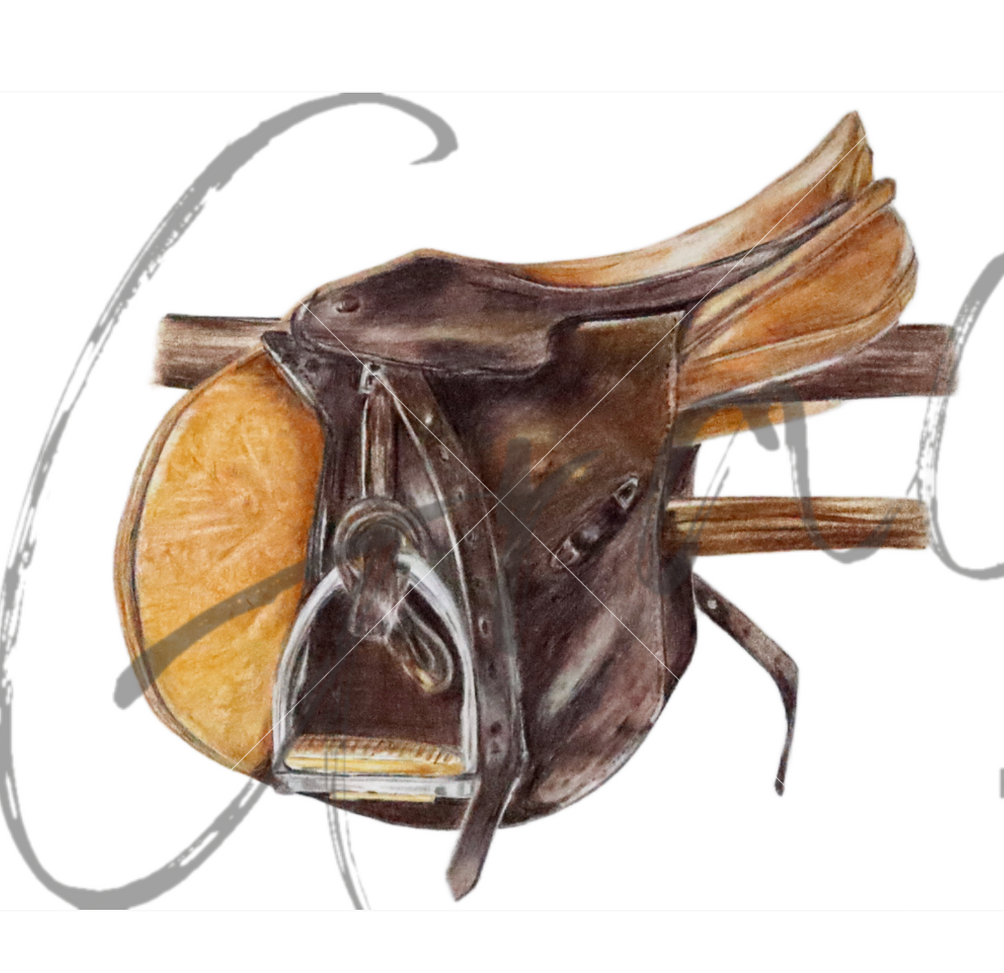 Illustration of a horse saddle with a white background